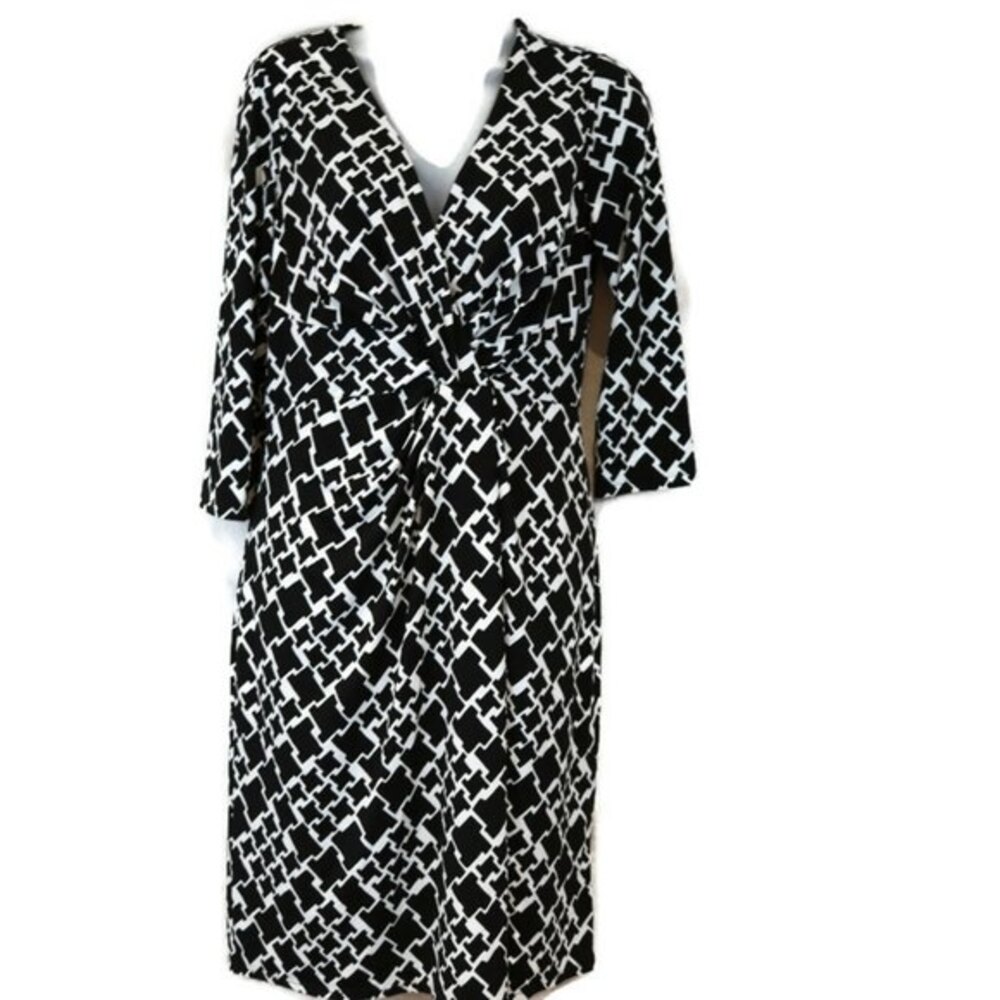 White House Black Market Geometric Black & White Midi Career Dress 6